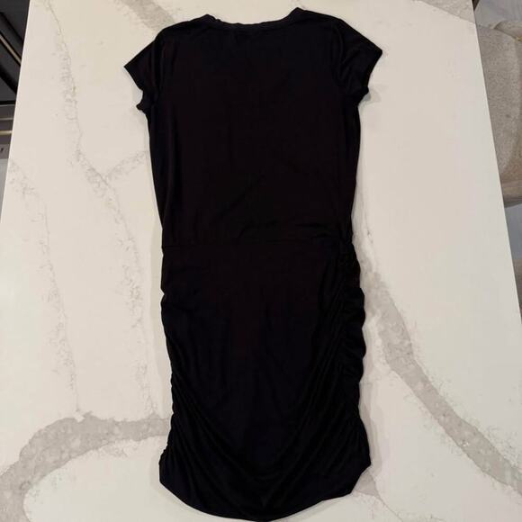 Athleta Topanga V-Neck Midi T-Shirt Dress Women's Size Small Black Ruched Sides - Picture 6 of 6